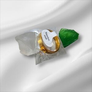 Gold Stainless Steel Ring with Clear Gem